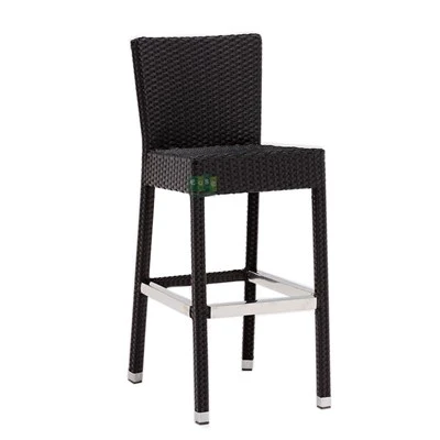 Taburetes de bar de exterior de ratán negro de aluminio